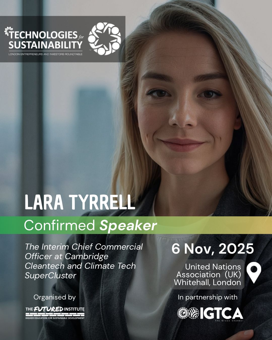 Lara Tyrrell to Speak at Technologies for Sustainability – London 2025