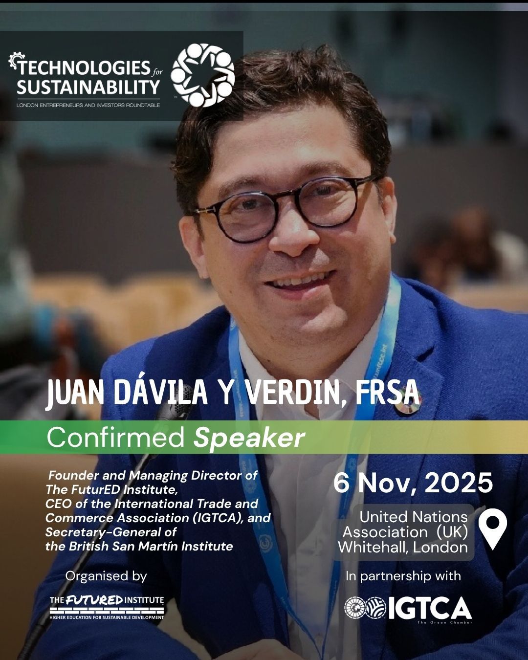 Juan Dávila y Verdin to Speak at Technologies for Sustainability – London 2025